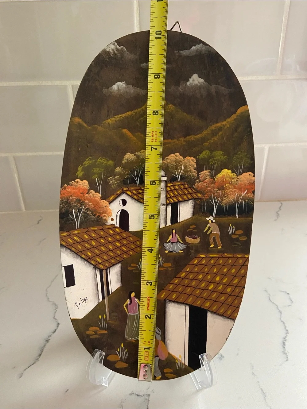 Vintage Felipe Hand Painted Folk Art Village Wood Wall Plaque 11